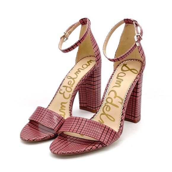 Sam Edelman Yaro Block Heel Ankle Strap Sandal Warm Pink Plaid Women’s Size 8.5 - Picture 6 of 16
